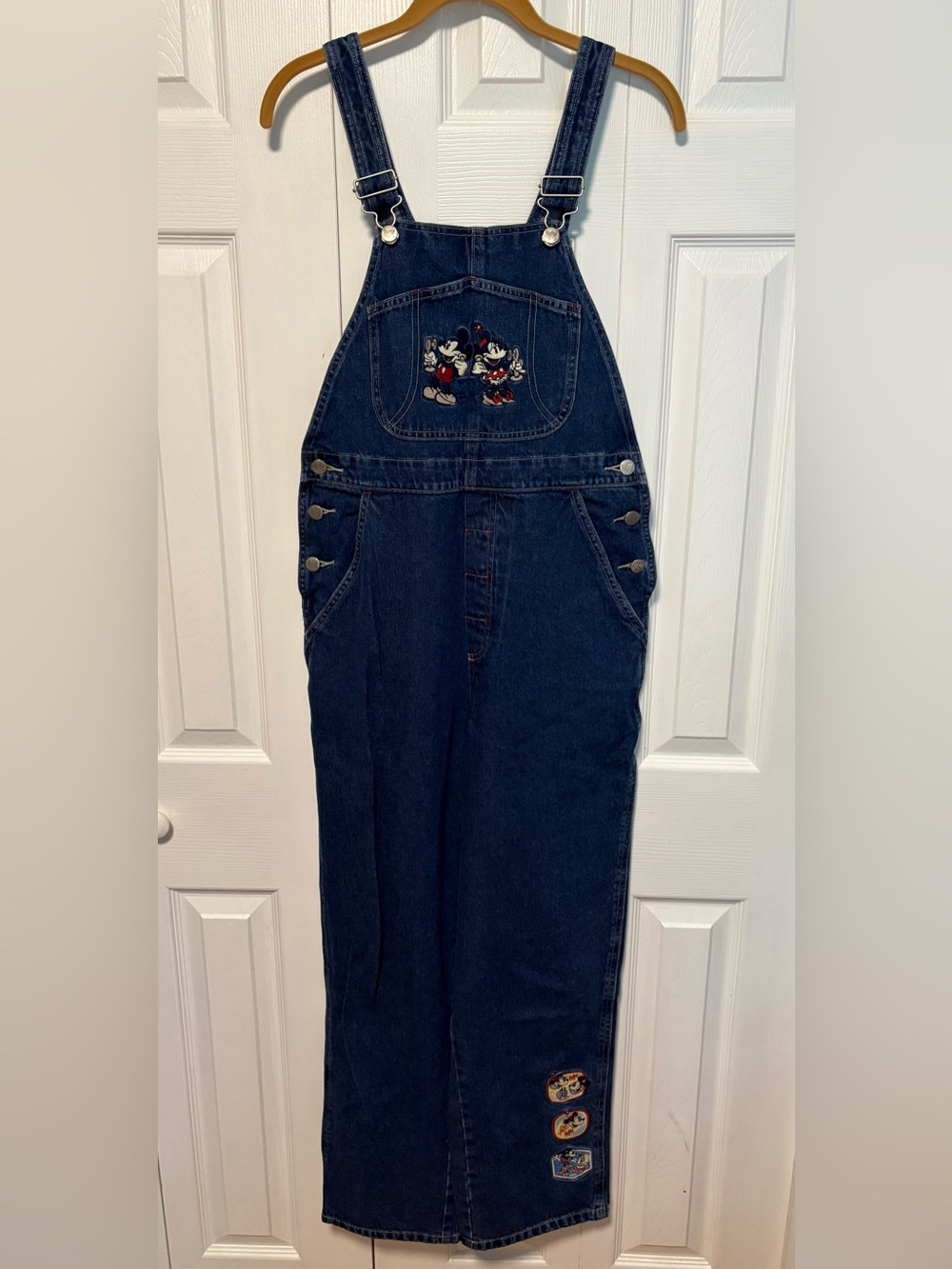 NWOT Blue Denim Overalls with Embroidered Mickey & Minnie